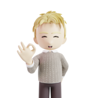 Man Showing OK Gesture Hand Sign 3d Character png