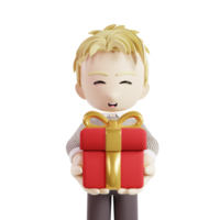 homme en portant une cadeau boîte 3d personnage png