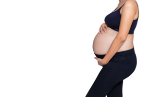 Portrait of a pregnant woman touching her big belly close up, mother, pregnancy, people and expectation. Woman holding big pregnant stomach png