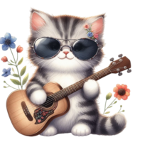 chat en jouant guitare png