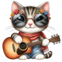 cat playing guitar png