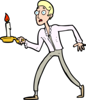 cartoon frightened man walking with candlestick png