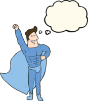 super-héros de dessin animé avec bulle de pensée png