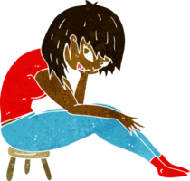 cartoon woman sitting on small stool png