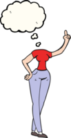hand drawn thought bubble cartoon female body with raised hand png