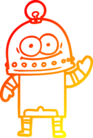Warme Gradientenlinie zeichnet glücklichen Kartonroboter mit Glühbirne png