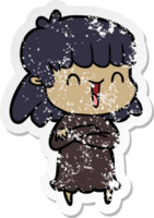 distressed sticker of a cartoon woman png