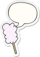 cartoon candy floss on stick and speech bubble sticker png