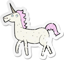 pegatina retro angustiada de un unicornio de dibujos animados png