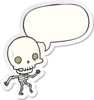 fofa desenho animado dançando esqueleto com discurso bolha adesivo png
