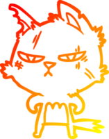 warm gradient line drawing of a tough cartoon cat png