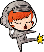 cartoon pretty astronaut girl karate kicking png