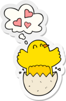 cute hatching chick cartoon and thought bubble as a printed sticker png