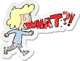 retro distressed sticker of a cartoon woman shouting what png