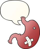 dibujos animados estómago con habla burbuja en suave degradado estilo png