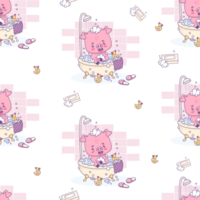 Seamless pattern with pig in bath with foam and rubber duck png