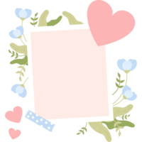 Photo frame with soft blue flowers and heart png