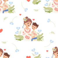 Seamless pattern with happy Ukrainian woman with son png