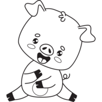 Happy Pig. Line drawing png