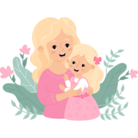 Cute woman blonde with daughter png