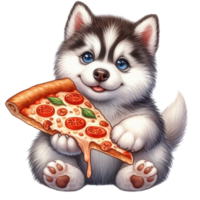 rauque chiot en mangeant Pizza png