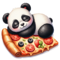 panda bear sleeping on pizza png