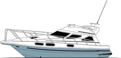 Yacht boat line art and Illustration. vector