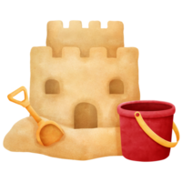 Sand castle with bucket and shovel png