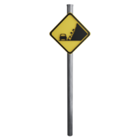 Landslide area sign on the road clipart flat design icon isolated on transparent background, 3D render road sign and traffic sign concept png