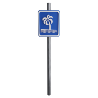 Beach sign on the road clipart flat design icon isolated on transparent background, 3D render road sign and traffic sign concept png