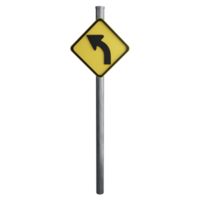 Curve sign on the road clipart flat design icon isolated on transparent background, 3D render road sign and traffic sign concept png