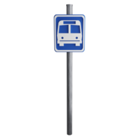 Bus stop sign on the road clipart flat design icon isolated on transparent background, 3D render road sign and traffic sign concept png