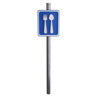 Restaurant sign on the road clipart flat design icon isolated on transparent background, 3D render road sign and traffic sign concept png