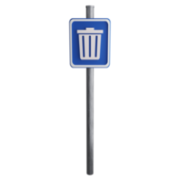 Garbage sign on the road clipart flat design icon isolated on transparent background, 3D render road sign and traffic sign concept png