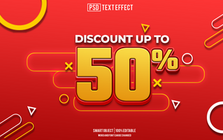 discount 50 percent text effect, font editable, typography, 3d text psd