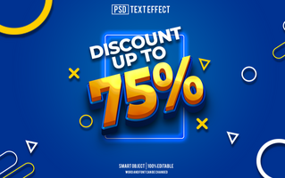 discount 75 percent text effect, font editable, typography, 3d text. psd