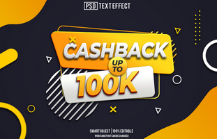 cashback 100k text effect, font editable, typography, 3d text, for background banner psd