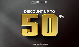 discount 50 percent text effect, font editable, typography, 3d text psd