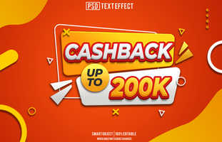 cashback 200k testo effetto, font modificabile, tipografia, 3d testo, per sfondo bandiera psd