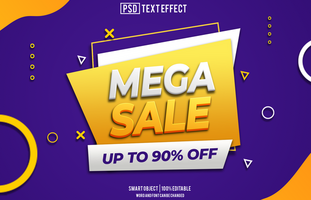 mega sale text effect, font editable, typography, 3d text, for background banner psd