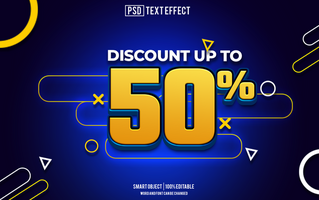 discount 50 percent text effect, font editable, typography, 3d text psd
