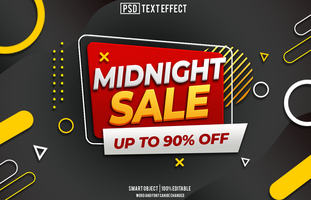 midninght sale text effect, font editable, typography, 3d text, for background banner psd