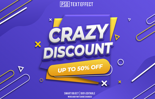 crazy discount text effect, font editable, typography, 3d text psd