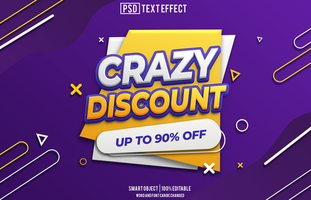 crazy discount text effect, font editable, typography, 3d text, for background banner psd