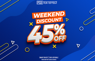 descuento 45 por ciento texto efecto, fuente editable, tipografía, 3d texto psd