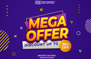 mega offer text effect, font editable, typography, 3d text, for background banner psd