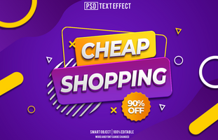 cheap shopping text effect, font editable, typography, 3d text, for background banner psd