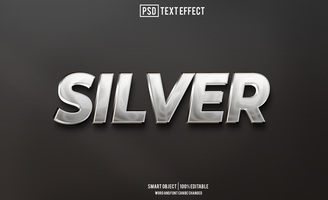 silver text effect, font editable, typography, 3d text psd