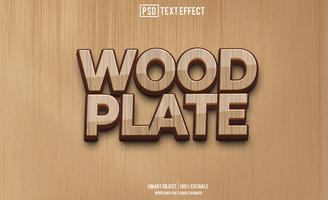 wood plate text effect, font editable, typography, 3d text psd