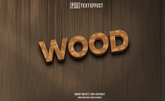wood text effect, font editable, typography, 3d text psd